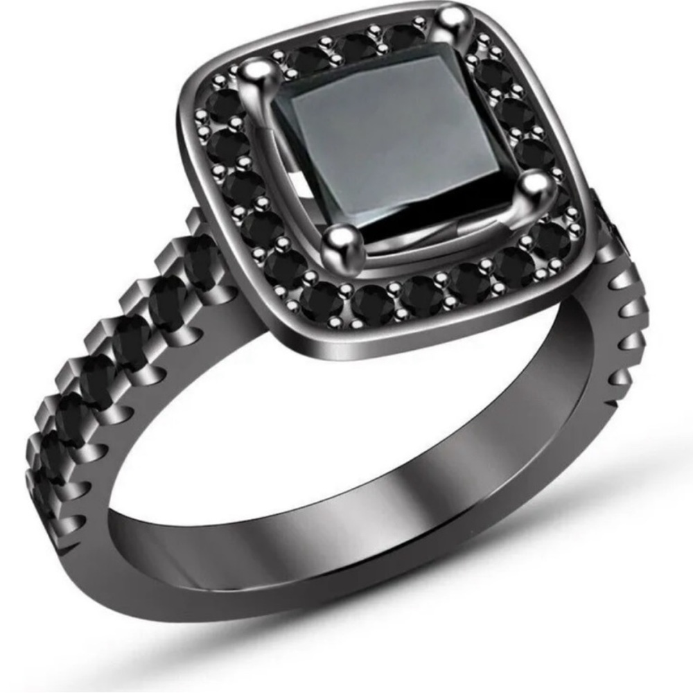 🆕 | Princess | Black Square Zircon | Black Gold Plated | Bridal Ring | Size 6